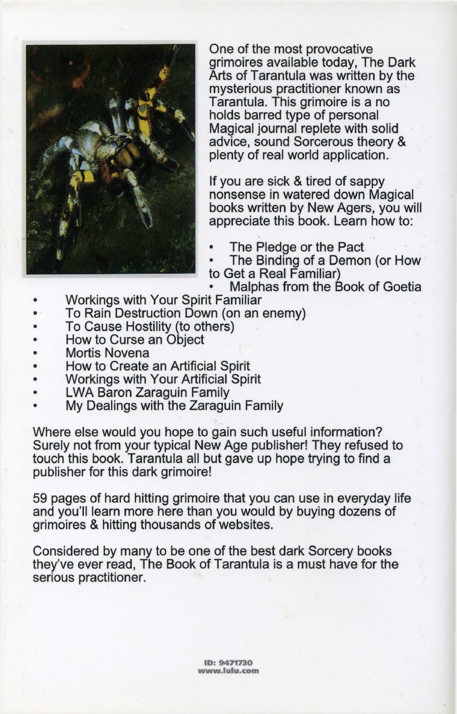 dark arts of tarantula back